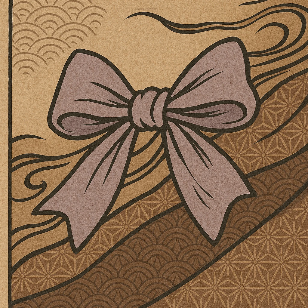 stylized lavender bow with traditional Japanese brushwork in ukiyo-e style emoji