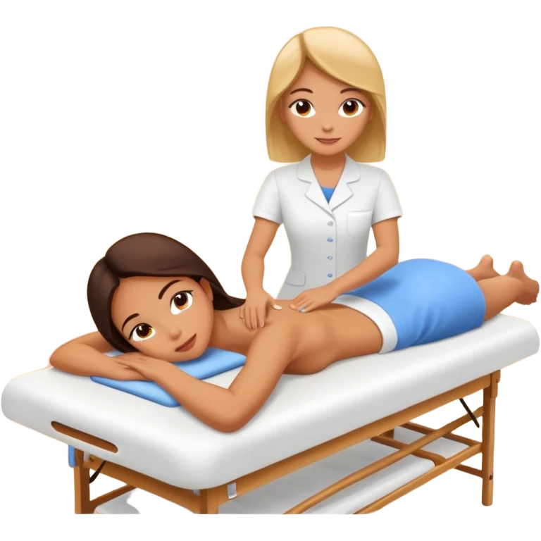 A cute emoji-style illustration of a girl lying on a massage table during a relaxing massage session,  emoji