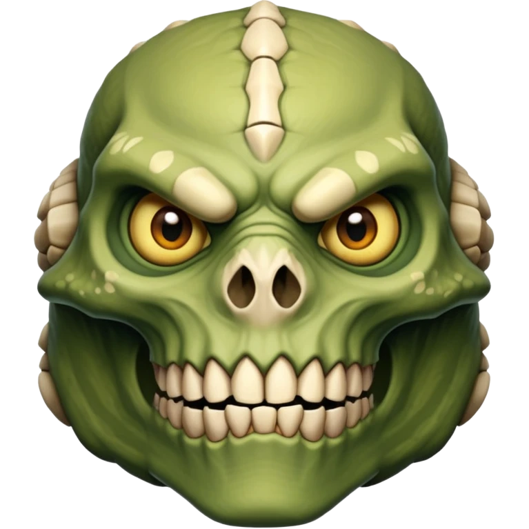 The face of a monstrous, reptilian human fighter with lime eyes, protruding segments of skull and light-brown skin emoji