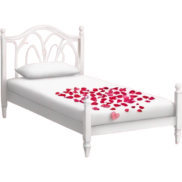 white Valentine’s Day bed with rose petals emoji