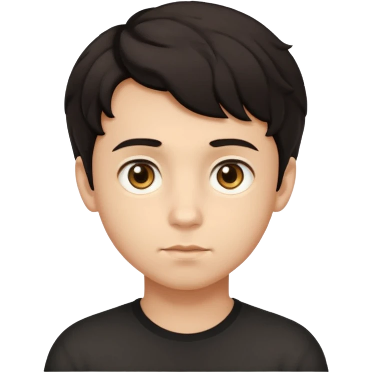 This avatar of boy has tightly curled dark hair styled upward, a rounded face with golden-brown eyes, and a neutral expression emoji