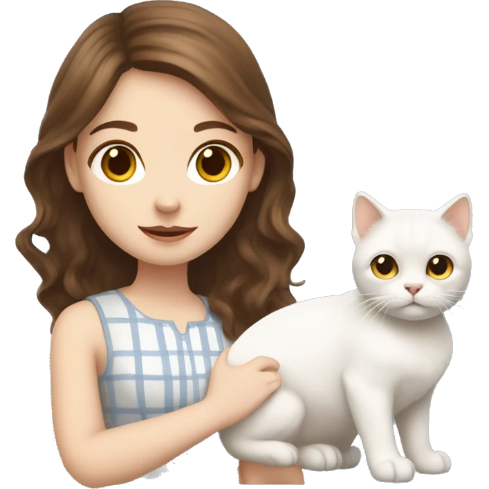 brown hair white skin girl with her white scottish cat emoji