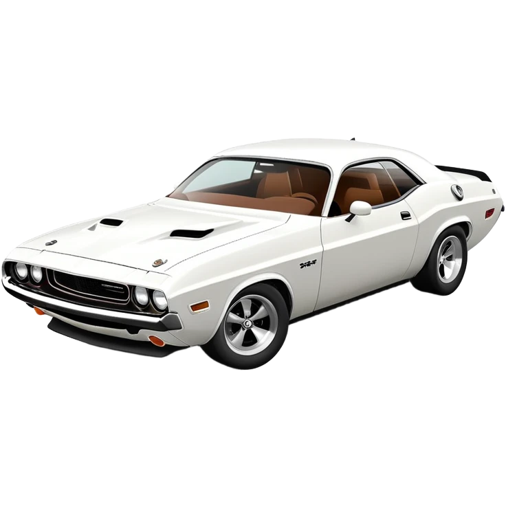 White 1971 Dodge Challenger at 30-degree angle view showing front and side, three-quarter view, completely white color, iOS emoji style, classic muscle car from Death Proof emoji