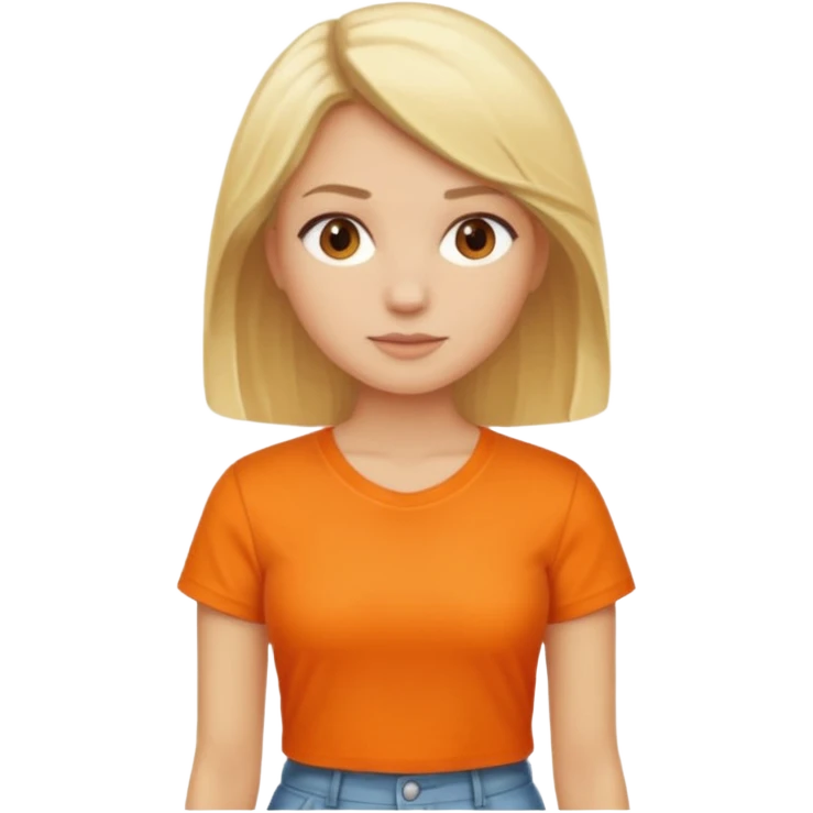 woman with blond hair standing showing full body with orange shirt emoji