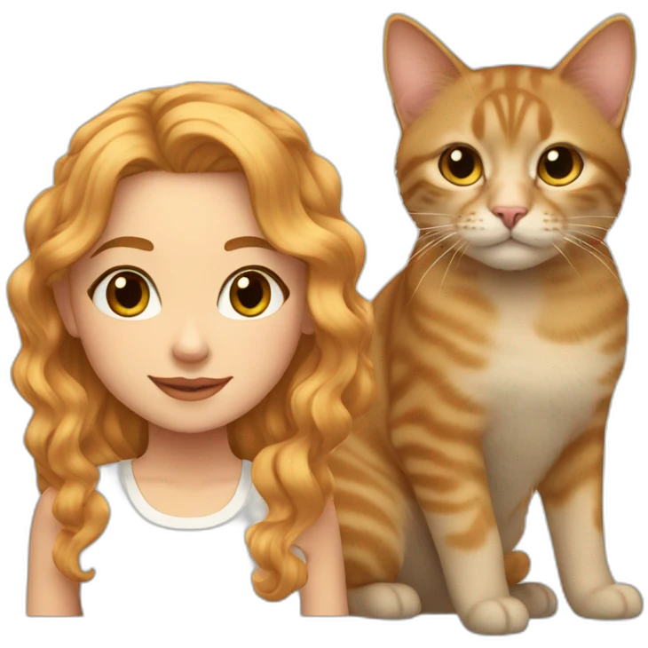 Liala, strawberry blonde wavy hair, with her cat ash emoji