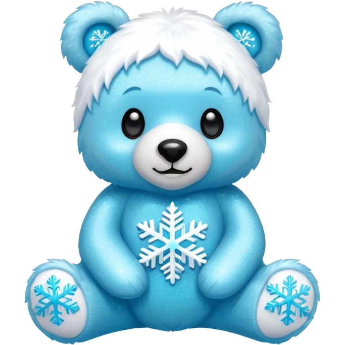 glitter bear with cyan snowflake emoji