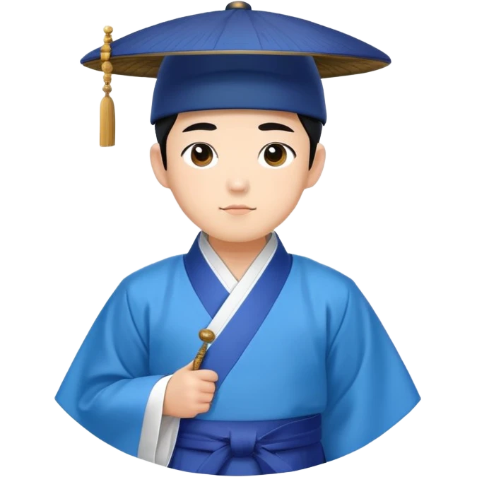 young man, blue hanbok, Gat hat, minimal background emoji