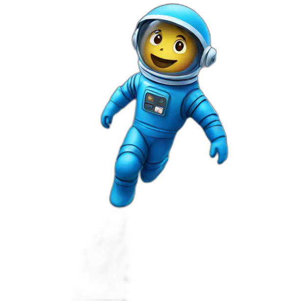blue spaceman in a blue suit flying emoji