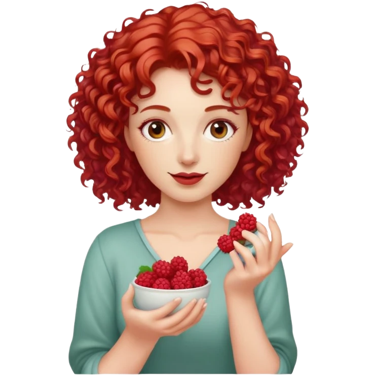red-haired curly-haired woman holding raspberries in her hands emoji