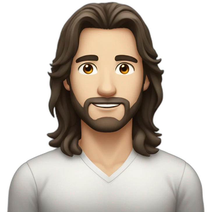 beautiful white man with dark brown mid long hair and no beard emoji