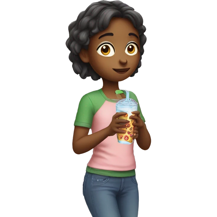 Girl drinking pizza water emoji