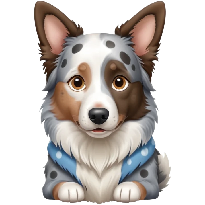 A merle border collie dog sitting, with blue and gray spotted coat, alert ears, and friendly expression emoji
