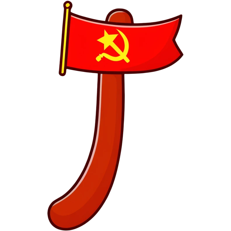 sausage shaped like USSR flag with gold hammer and sickle on red background emoji