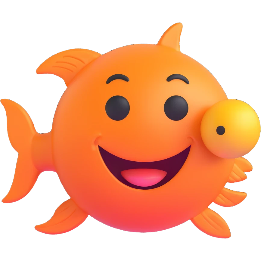 3D smiley emoji, round shape, lucky goldfish, lucky face emoji