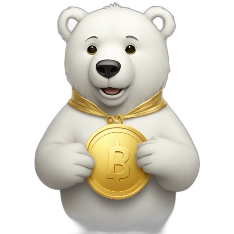 white bear with gold coin in hands emoji