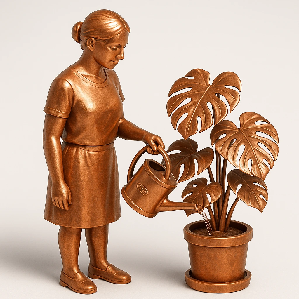 woman watering her monstera plant emoji