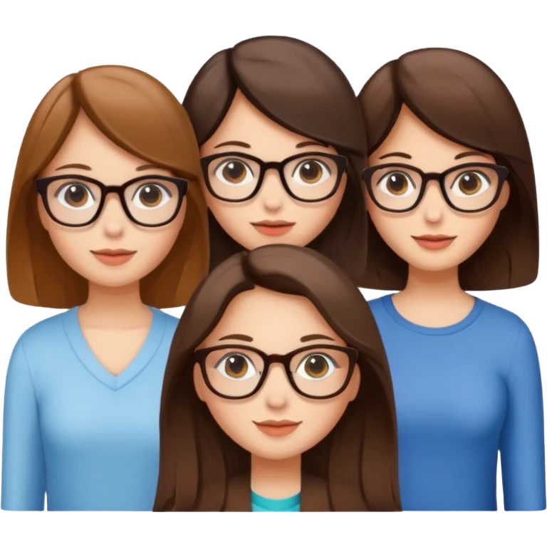 three girls, two brunettes and one light brown-haired with glasses emoji
