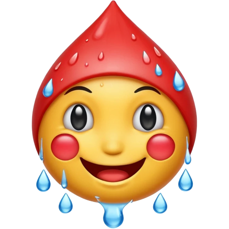 Emoji smiley face with water drop on head but make water drop red emoji