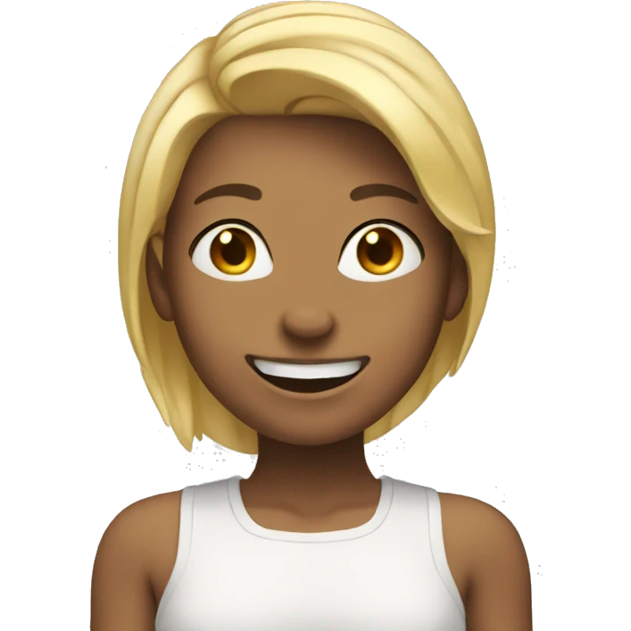 Girl with blonde hair smiling very hard emoji