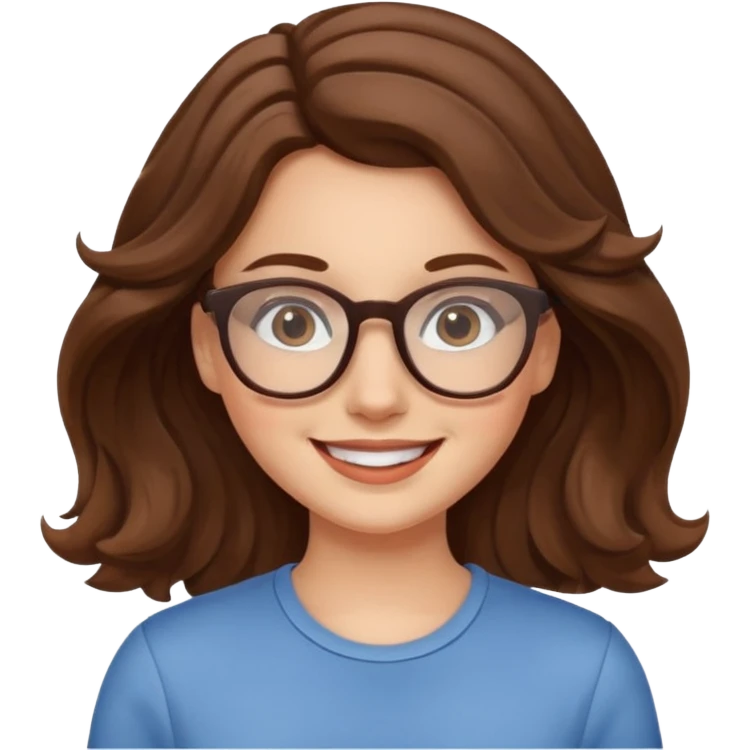 White girl with wavy brown hair and glasses emoji