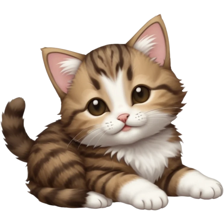 dark brown tabby and white kitten eyes closed whilst stretched out and  upside down emoji