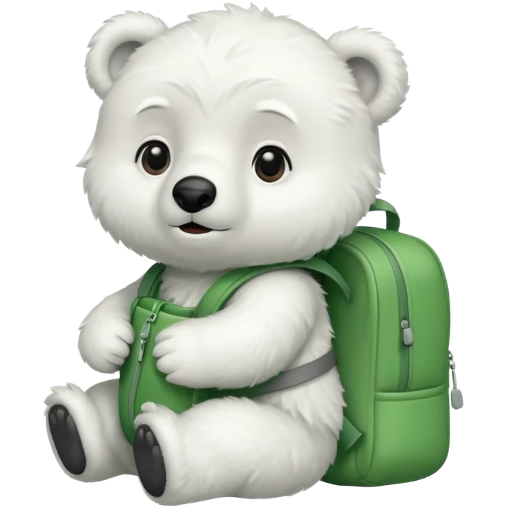 baby polar bear wear green backpack emoji