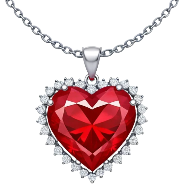 red heart ruby pendant with silver chain and white stones emoji