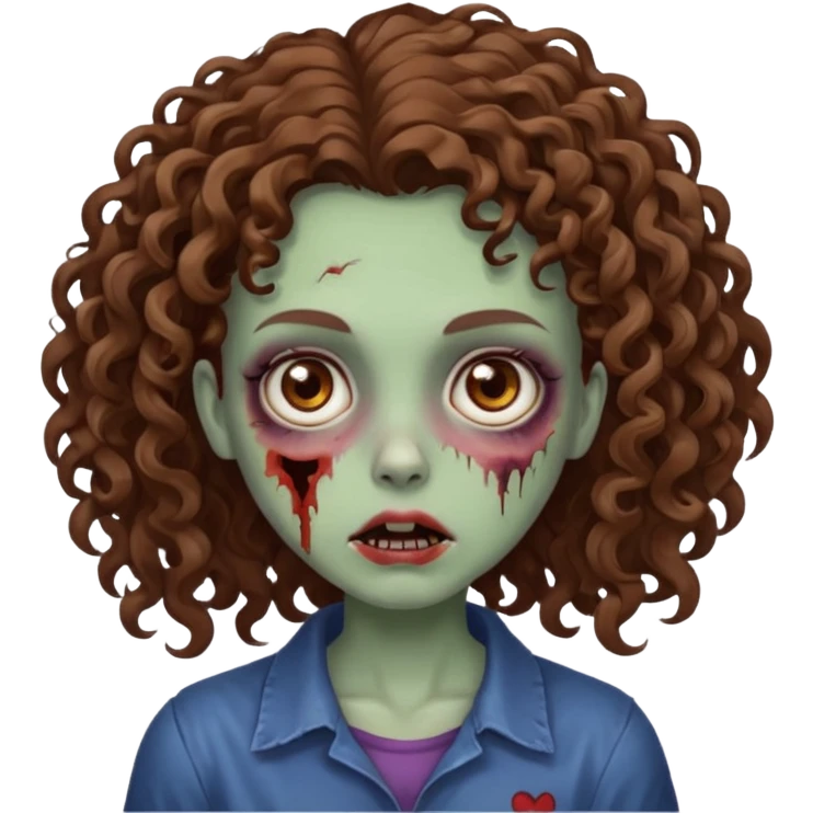 zombie girl with curly brown hair and brown eyes emoji