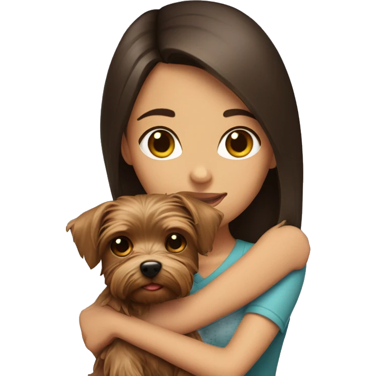 Brunette girl hugs yorkie dog emoji