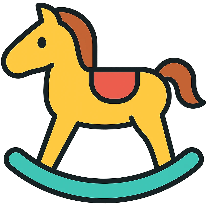 rocking horse, color outline icon style, clean lines, playful, minimal background emoji