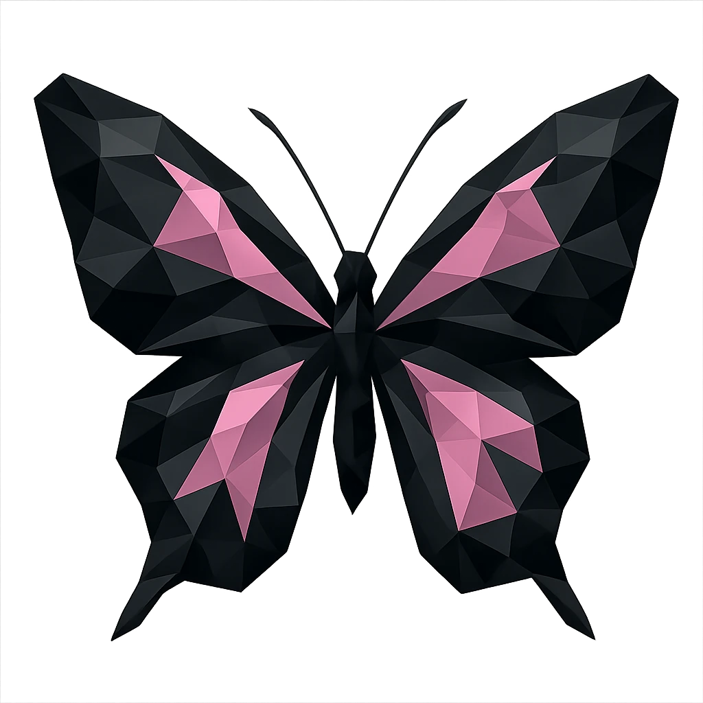 BLACKPINK-inspired gothic butterfly, no hearts, faceted and stylish, black and pink emoji