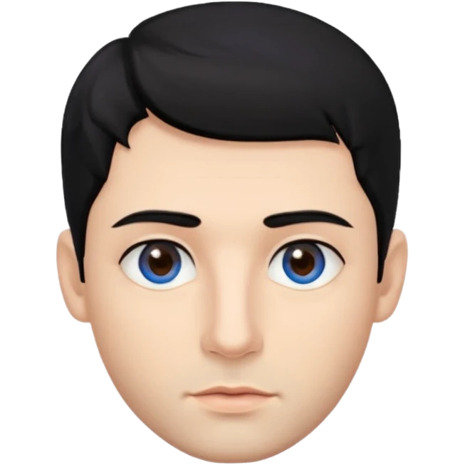 Man. With black hair. Hairstyle texture krop. The skin is beige. One eye is brown, the other is blue. The lips are not big. Beautiful nose. emoji