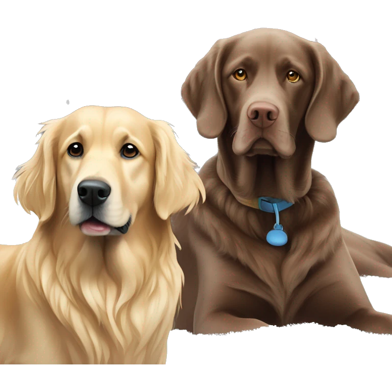 One golden retriver and Weimaraner in the snow emoji
