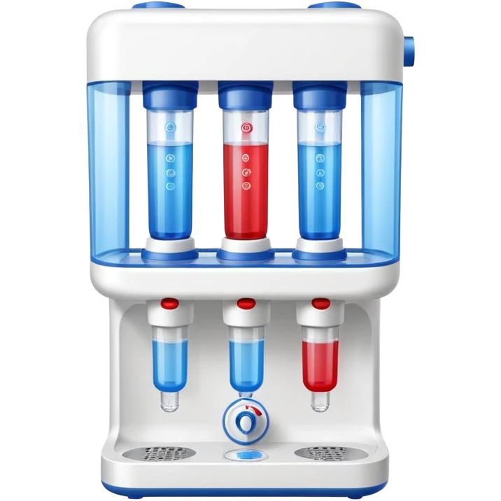 “Flat icon of a dual-temperature water purifier with red and blue nozzles, modern white body, clean vector style” emoji