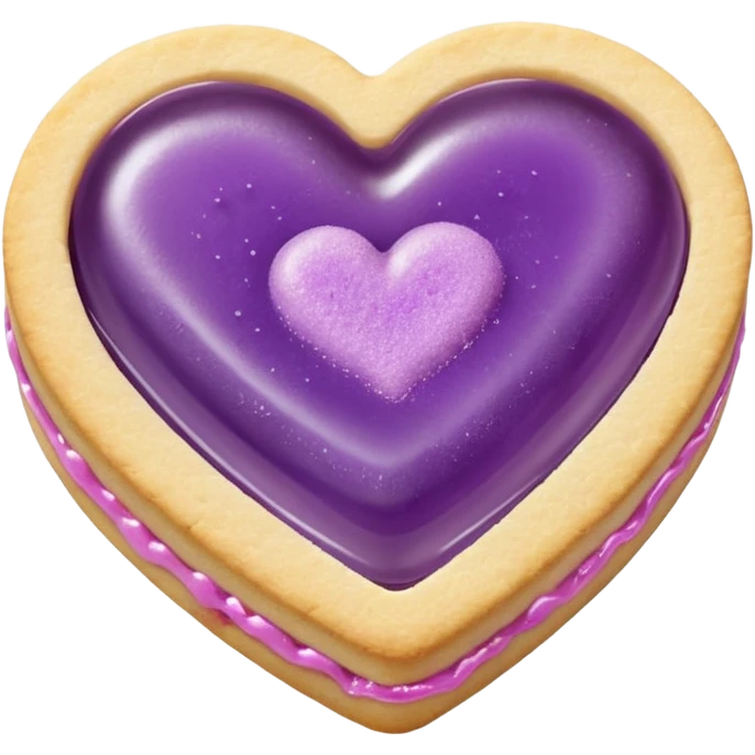 Realistic shortbread cookie in the shape of a heart with Pale Purple color jelly middle filling and sprinkled powder sugar on top. emoji
