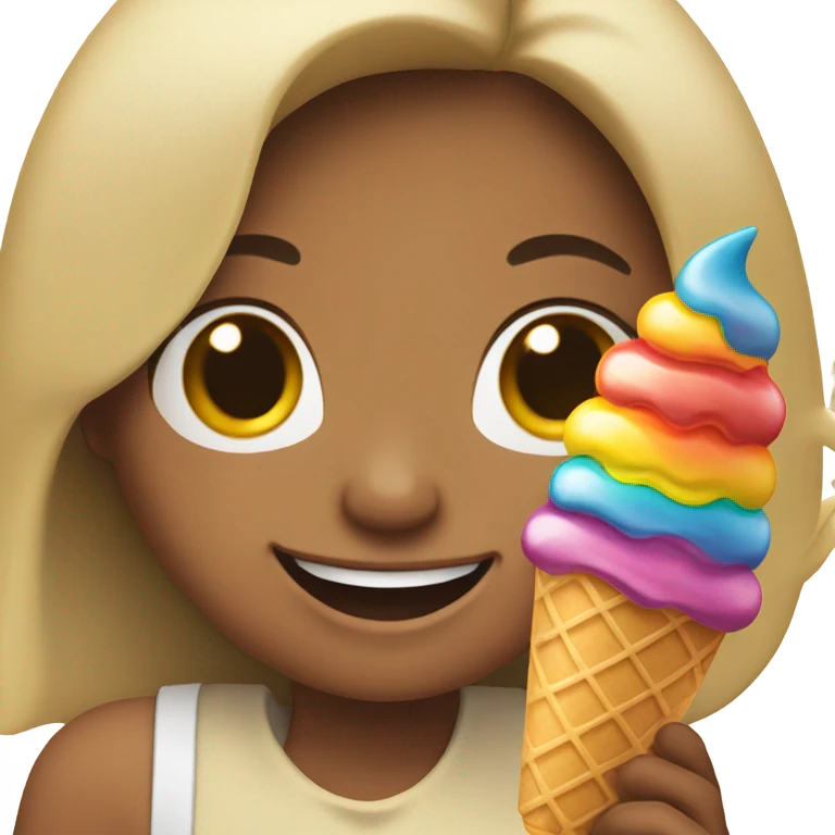 Girl holding up ice cream emoji