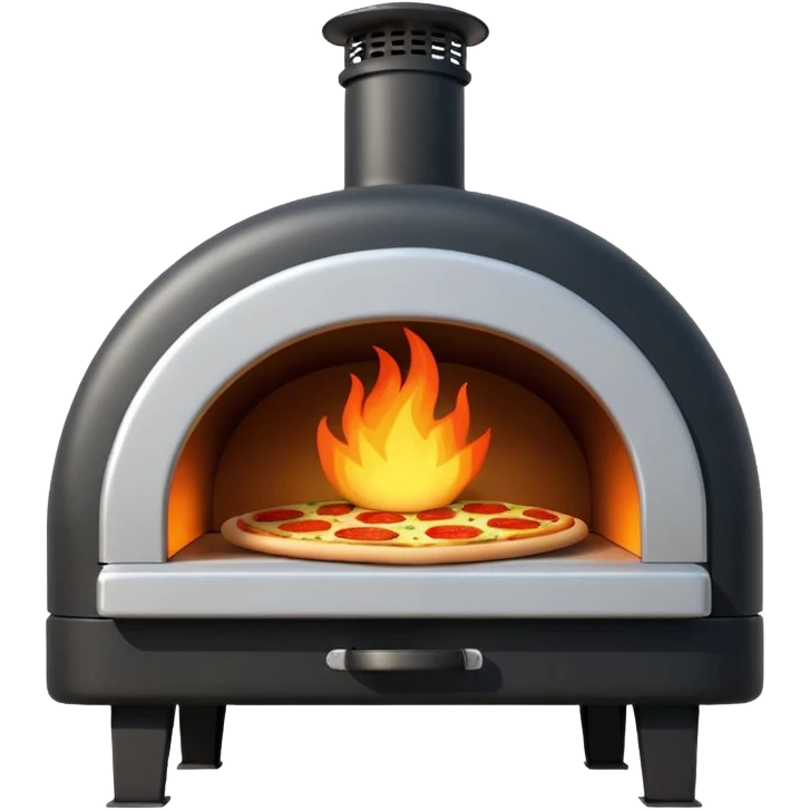 Gozney pizza oven front view, simplified cute emoji style, with fire inside, no background, inspired by reference image emoji