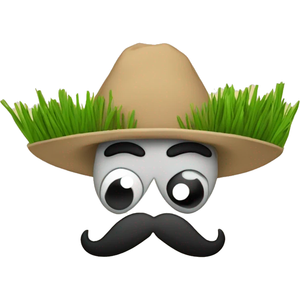tortilla with eyes like a straight line that is horizontal and a mustache that looks like black blades of grass, but it only is one blade of grass emoji
