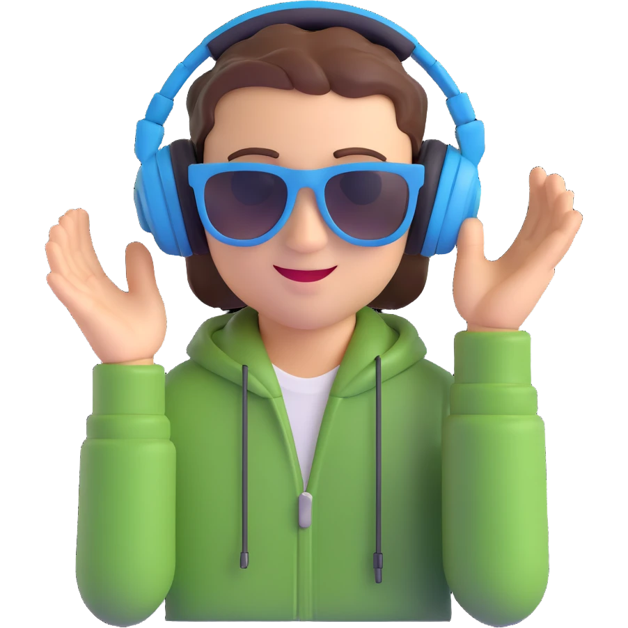 music producer wearing sunglasses and headphones, playful expression emoji