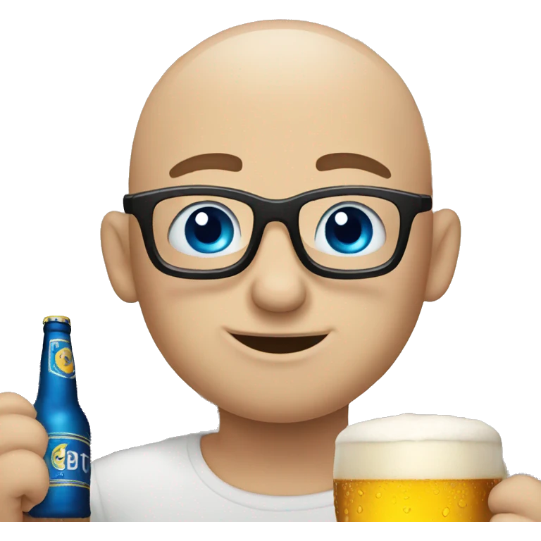 bald blue eyed emoji drinking beer emoji