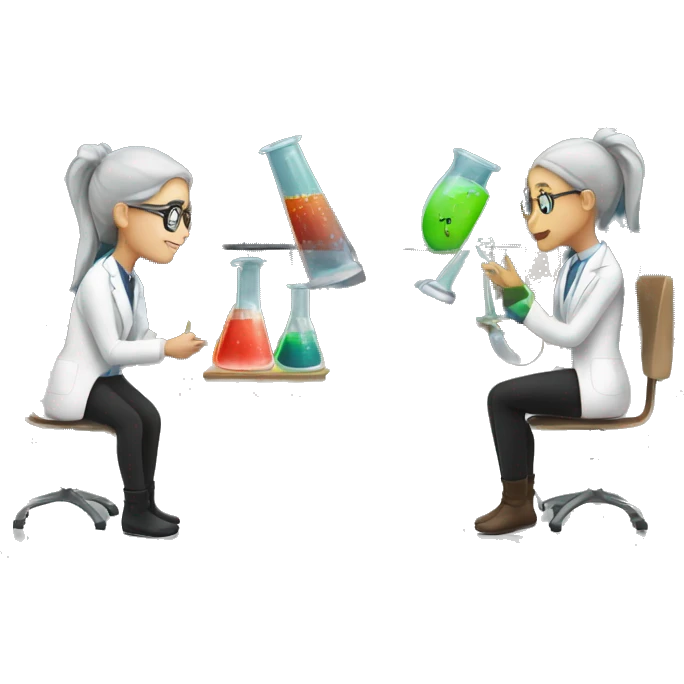 scientists discussing by the window two girls with a beaker emoji
