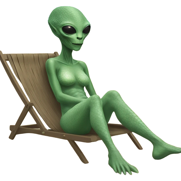 a Reptilian alien woman, klaying on the beach emoji