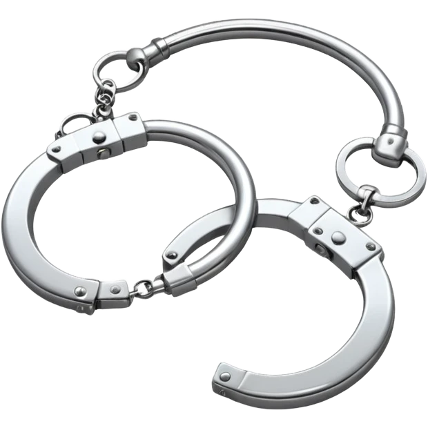 A pair of elegant handcuffs emoji made of silver chrome, smooth rounded design, glossy metallic reflections, luxury fetish aesthetic, minimal iOS emoji style, centered, clean white background emoji