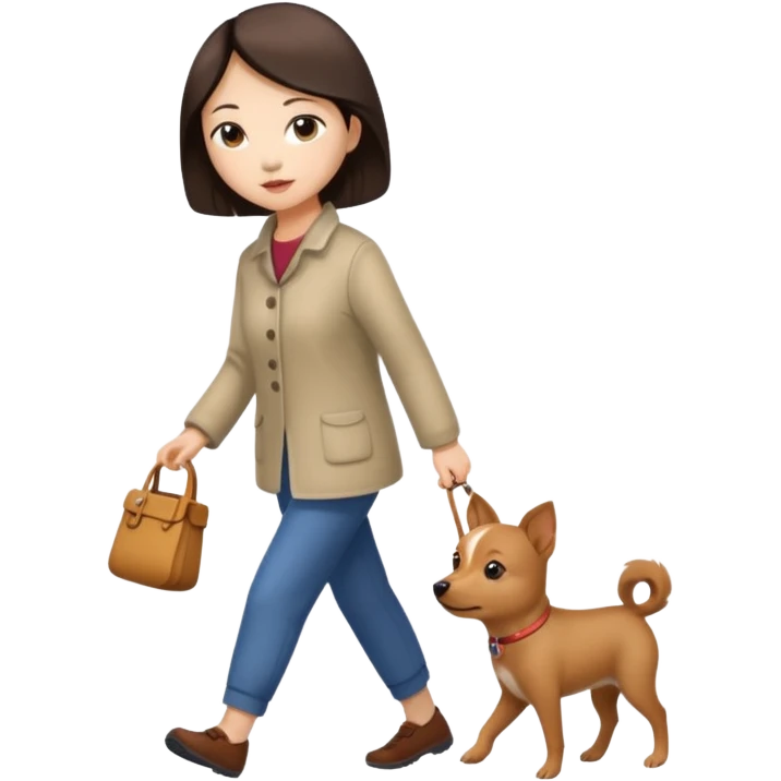 Chinese woman walking small brown dog emoji