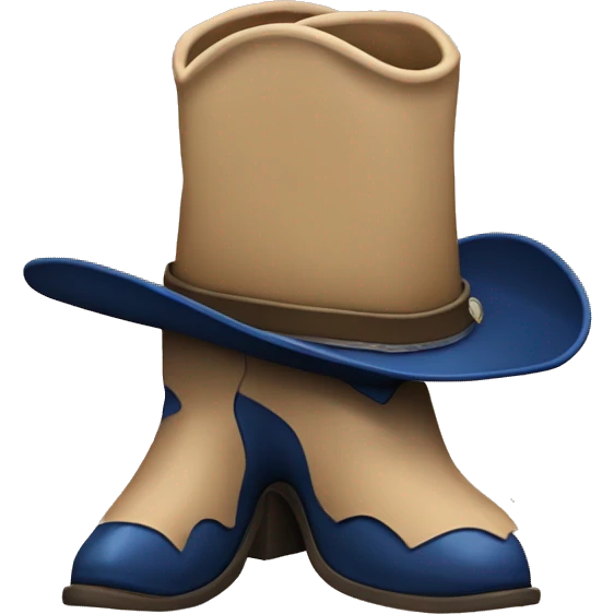 Tall cowboy boot with spur and a dark blue cowboy hat on top emoji