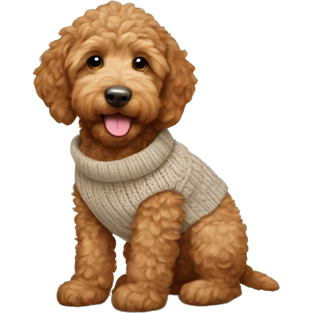 Little brown golden doodle puppy wearing a sweater emoji