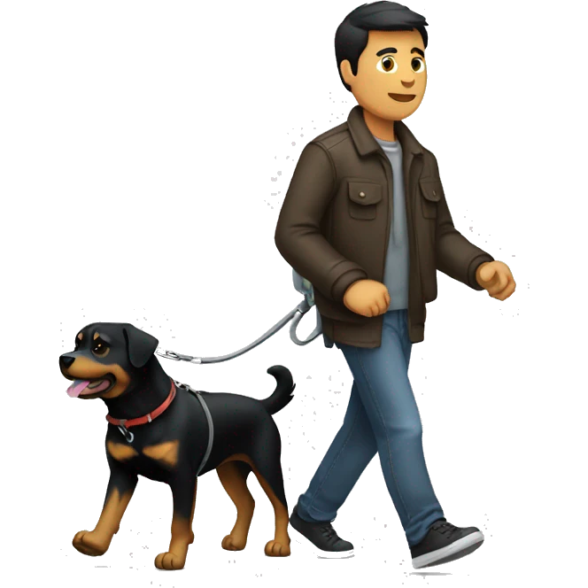 man waling rottweiler, going left, leash emoji