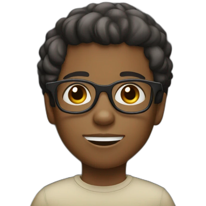 little black boy with little short hair upwards with black glasses emoji