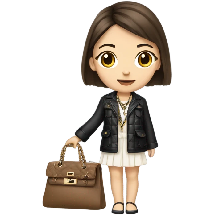 Realistic brown hair Chanel Asian Girl with Birkin bag and Chanel necklace emoji