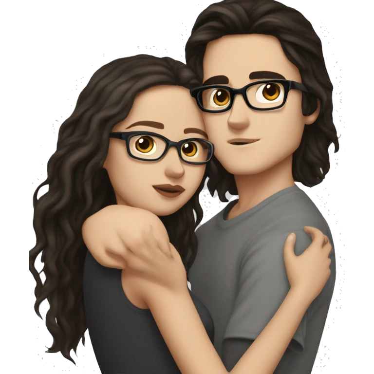 White boy black hair glasses kissing white girl brown hair brown eyes emoji